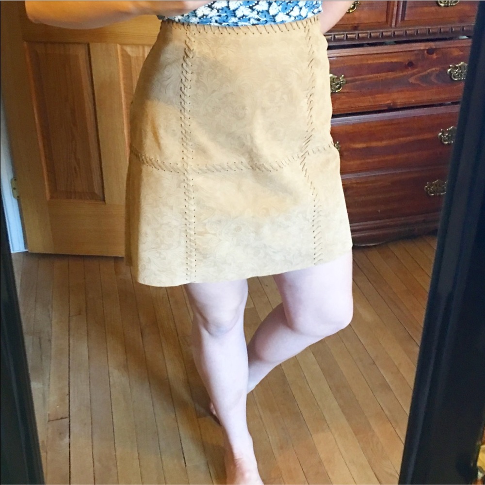 Ideology Tan Leather Patchwork Embossed Skirt - image 2